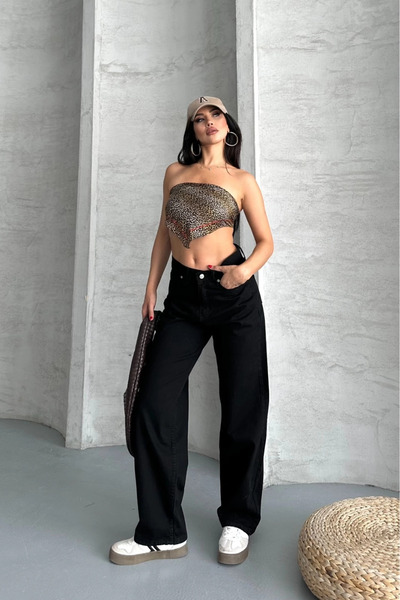 ZENGEZUR MALL MTXDPN Palazzo Straight Enzim Super Stone Washed Jeans Pantalon negru D2008 (161202) (Mărime: 40)