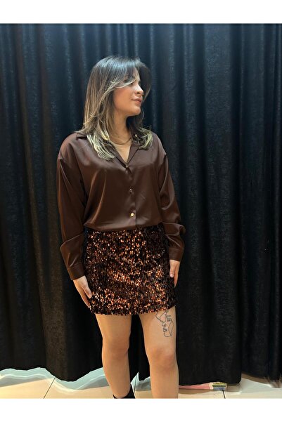 BUSEM Μίνι φούστα με παγιέτες για πάρτι γάμου νύχτας Χριστουγέννων Μίνι φούστα καφέ