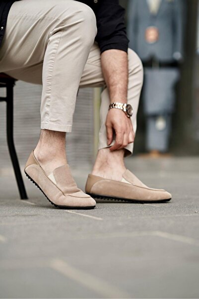 Ahmed Hamdi Bey Timo Beige Suede Men's Leather Shoes