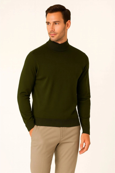 JANES Ανδρικό πλεκτό πουλόβερ με μισό λαιμό, μαλακό βαμβακερό λεπτό ύφασμα, μακρυμάνικο, άνετο και κανονικό