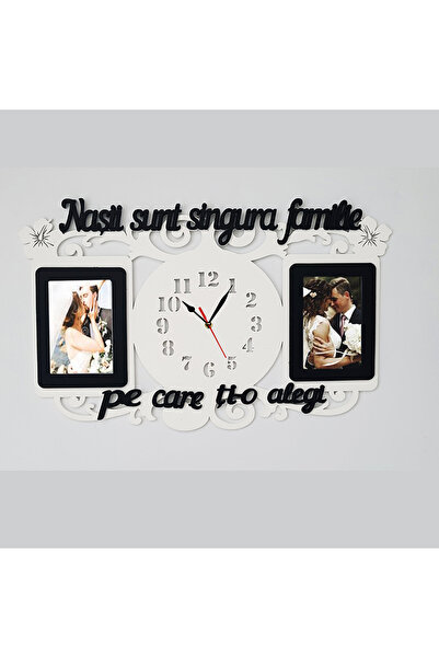 damoro Ceas de perete cu 2 spatii pentru poza,pentru nasii nunta/botez,lemn,a...