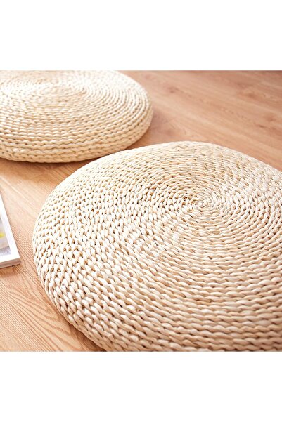 genric OneDcor Handwoven Straw Round Tatami Floor Cushion 40x10 cm – Natural