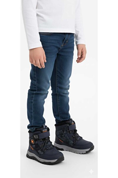 McDark Dark Blue Camouflage Boys' Fur-Lined Staple-Fastened Boots