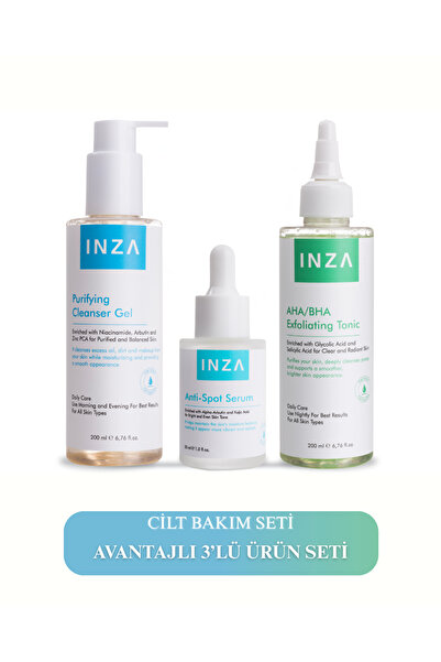 3’lü Cilt Bakım Seti – Temizleme Jeli + AHA/BHA Tonik + Anti-Spot Serum Avantajlı Set
