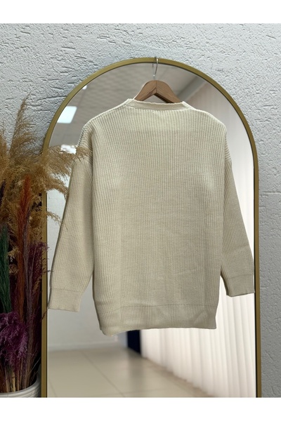 MİHRA STORE Fhina Corded Fabric 4 Gold Button Cardigan-Zi̇6202 Stone