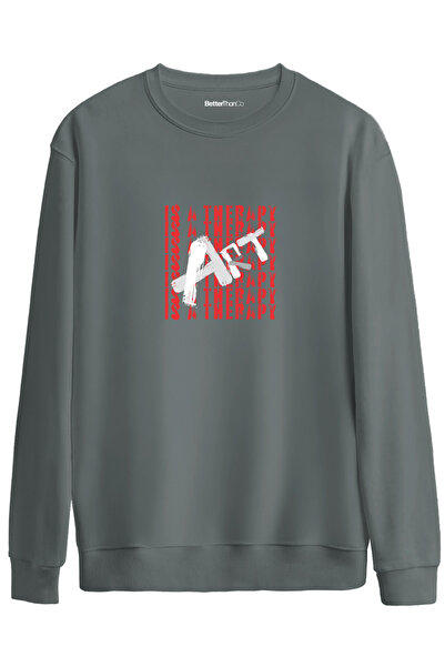 BetterThanCo الفن هو علاج مطبوع سويت شيرت برقبة دائرية قصة فضفاضة