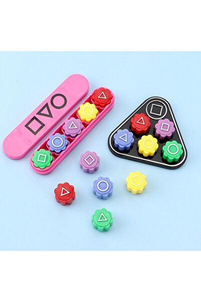 Flippy Gonggi Traditional Korean Game, Squid Game Style, 5pcs Multicolor with Black Board 7x6.5 cm