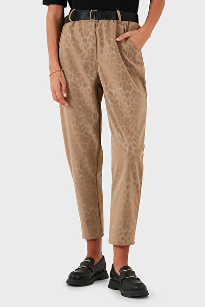 Via Dante Παντελόνι ψηλόμεσο χαλαρή εφαρμογή με λεοπάρ στάμπα και λεπτομέρεια ζώνης PANTOLON 6888600