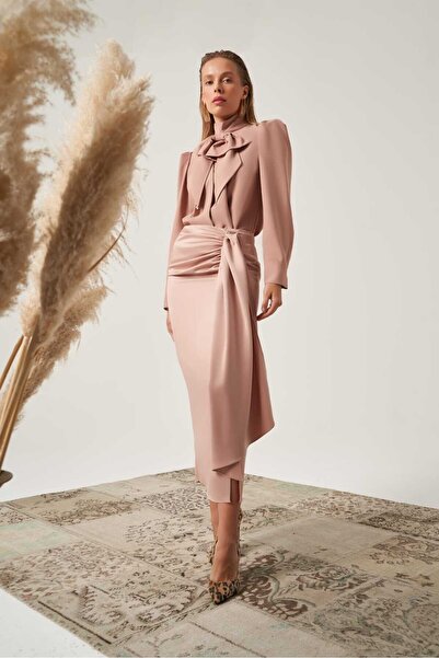 Mimya Saten Volan Detaylı Etek 4806