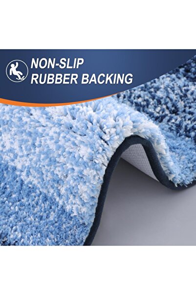 Faria Bath Mat, Fluffy and Absorbent, 41x61cm, Microfiber Non-Slip Base, Machine Washable, Blue