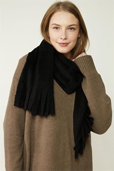 Neşeli Butik γυναικείο βελούδινο χειμωνιάτικο κασκόλ με φούντα με υφή NBAKS048