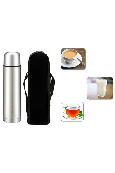 zola Thermos with carrying case, 1l capacity, for hot/cold drinks, stainless steel