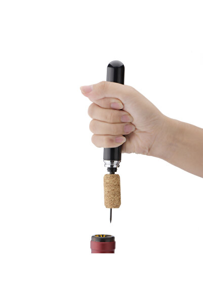 zola Penumatic bottle corkscrew, pen shape, extra knife for cutting foil, fine steel/plastic, black