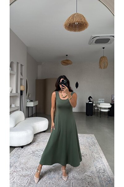 Buket Teke طقم مكون من قطعتين: بلوزة فستان من قماش المودال الكاكي