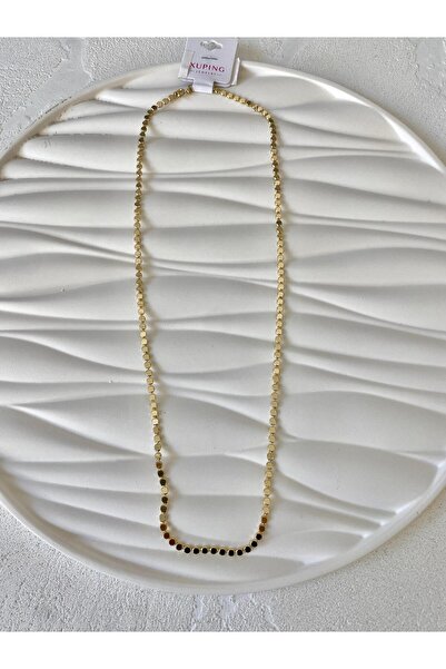 XP XUPİNG XUPİNG 14 AYAR ALTIN KAPLAMA EZME PUL MODEL ZİNCİR KOLYE 60CM