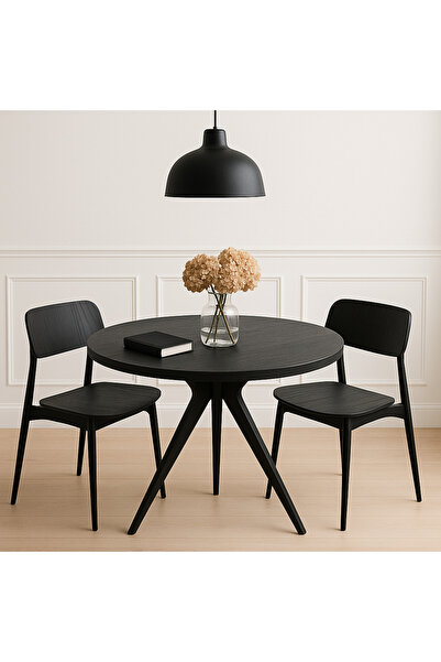 Trihome Masif Gürgen Ağacı Yuvarlak Modern Yemek Masası – El İşçiliği Minimal Tasarım 80cm