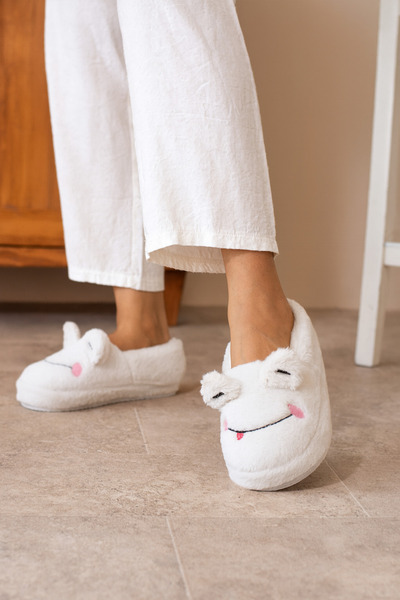 bykujo Winter Women's Home Shoes | Frog Figured Embroidered | Anti-Slip Base