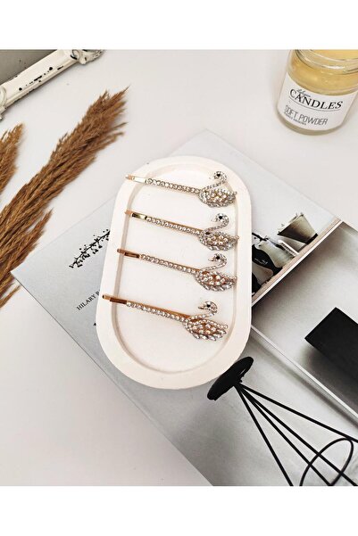 REBORN DESIGN Swan Model Zircon Stone Detailed Gold Colored 8 cm Double Metal...