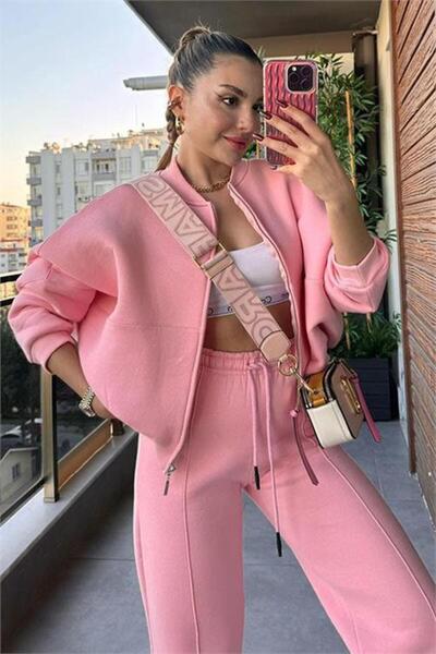 Neşeli Butik Women Three Thread Fleece-Lined Oversized Sweatshirt Tracksuit Set Mln003