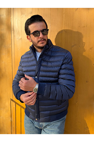 Avni Ceylan Men's Navy Blue Light Padding Slim Fit Puffer Jacket