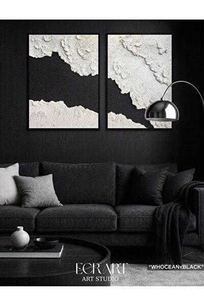 Ecrart WhoceanxBlack Dokulu Tablo- El yapımı 3 Boyutlu Modern Kabartmalı (çer...