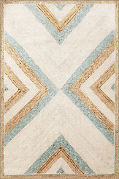 Rugs Modern Halı Berlin304 Mavi Bej Temalı Geometrik Üçgen Şekil Desenli Mode...