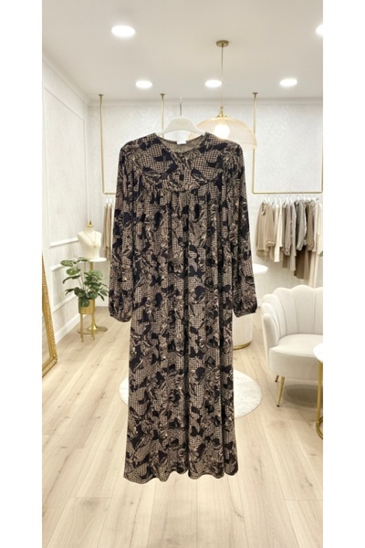 fariza tekstil Wide-Cut Violet Fabric Mother Dress with Drawstring Robe