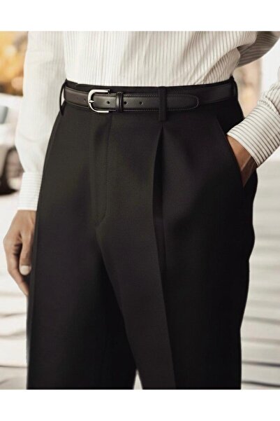 Derideposu Erkek %100 Hakiki Deri 2,5 cm Klasik Siyah Kemer