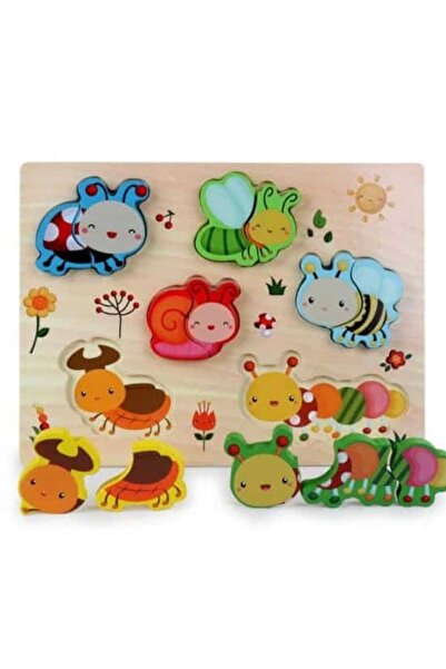Lush Fashion 3D Wooden Puzzle, Inset – Happy Insects, 6 Pieces, Educational Game