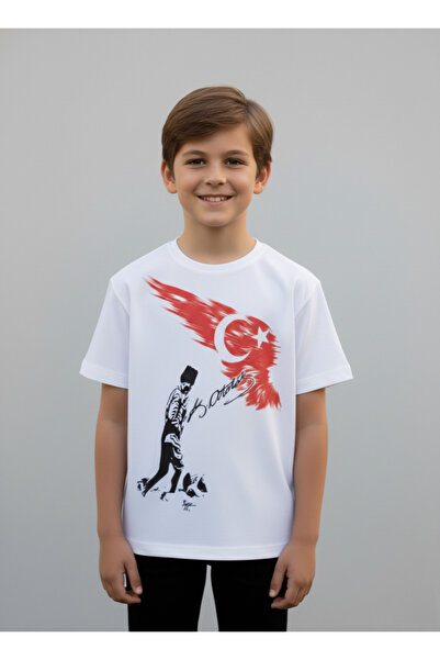 secret touch Çoçuk Erkek-Kız Atatürk Kocatepe Türk Bayraklı %100 Pamuk Kısa K...
