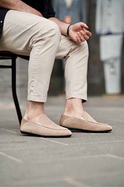 Ahmed Hamdi Bey Timo Beige Suede Men's Leather Shoes