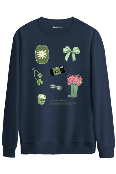 BetterThanCo Persoana verde cu imprimeu guler rotund supradimensionat Swea tr...