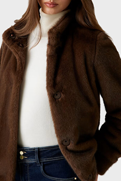 Guess Luna Regular Fit Mock Neck Suni Faux Fur Coat W5Bl64W3920 Coat W5Bl64 W3920 F18S