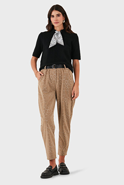 Via Dante Παντελόνι ψηλόμεσο χαλαρή εφαρμογή με λεοπάρ στάμπα και λεπτομέρεια ζώνης PANTOLON 6888600