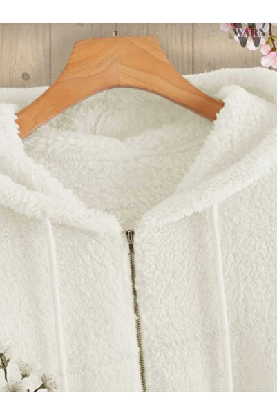 BRLKN Plush Fabric Long Sleeve Hooded Cardigan Kangaroo Pocket Oversized Winter