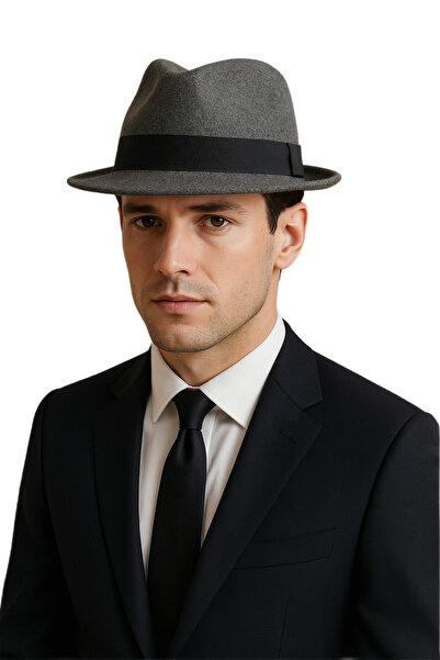 CosmoOutlet Men's Smoked Felt Material, Classic Model with Stripes, Adjustable Fedora Hat from the Inside