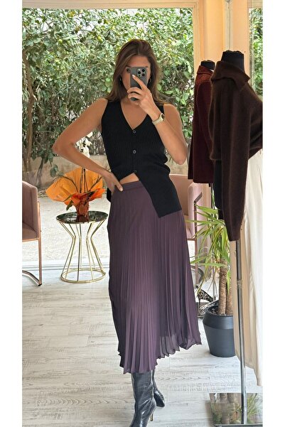 HANER BUTİK Pleated Skirt Plum
