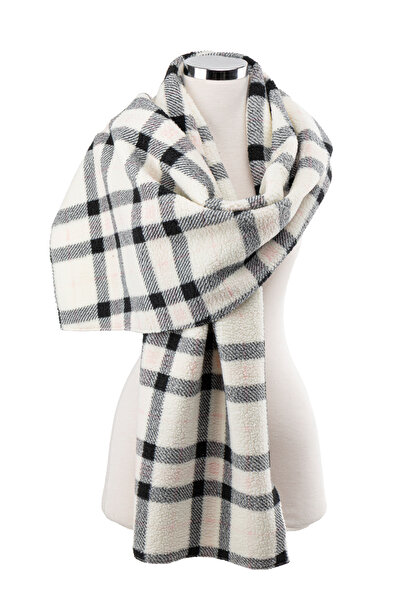 AQUABERRY Soft Plaid Premium Winter Scarf - White