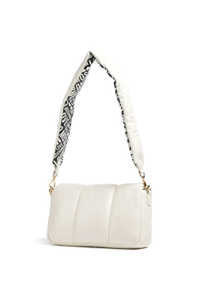 Love Moschino Women's Sequin Leather Adjustable Strap Metal Logo Ecru Shoulder Bag Jc4318Pp0Nkm1-11A