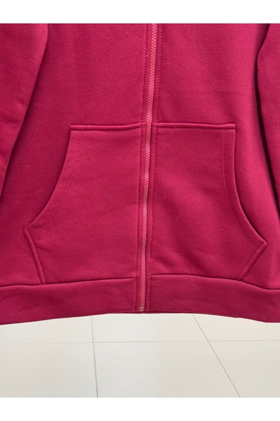 MİHRA STORE Celinda Three Thread Zippered Hooded Cardigan-Zi̇3055 Burgundy