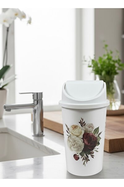 abnturk 5 Litre Click Kapaklı 30x15 cm Çiçek Desen Çöp Kovası