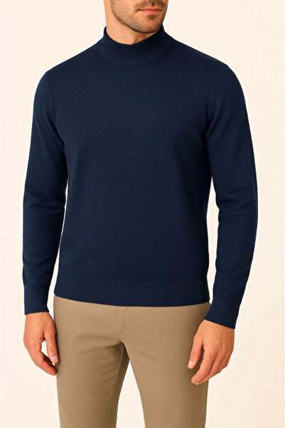 dilmex Men's Half Turtleneck Knitwear Sweater Soft Textured Cotton Fine Weaving, Long Sleeve Casual Regular Fit - L