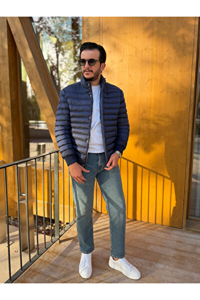 Avni Ceylan Men's Navy Blue Light Padding Slim Fit Puffer Jacket