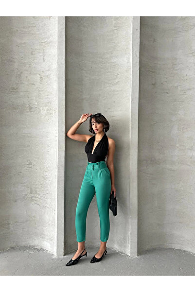 ZENGEZUR MALL Mtxdpn Belted Carrot Pants Green (161431) (Size: L)