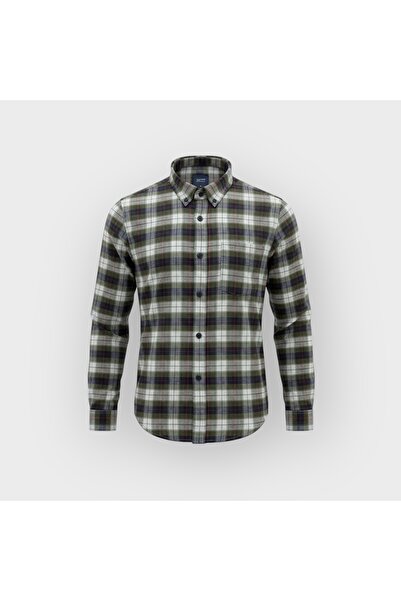 KAMER Regular Fit Winter Long Sleeve Double Pocket Buttoned Collar Plaid Green Shirt 3880Y
