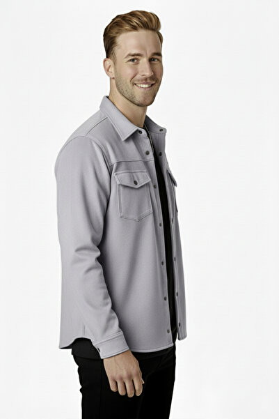 DeepSEA Gray Relaxed Fit Suede Textured Snap Button Men's Shirt – Plus Size Shirt 2302329