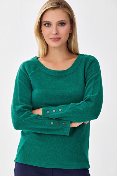 İKİLER Yuvarlak Yaka Kolları Çıtçıtlı Triko Bluz 256-1705