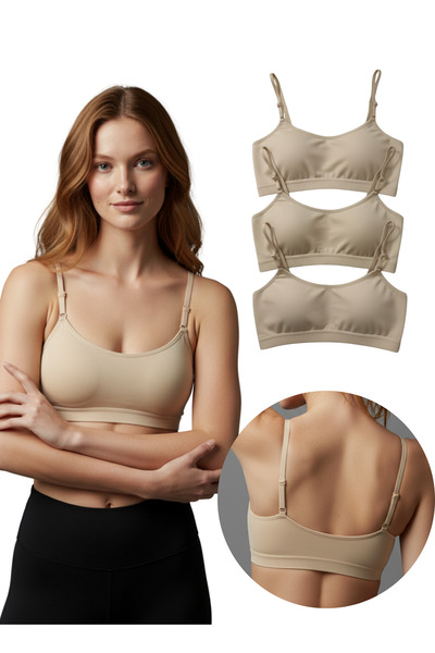 Hmd 3-Piece Mixed Pad Adjustable Strap Women's Half Tank Top Bustier |   Black, Skin, White