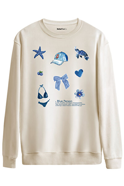 BetterThanCo Blue Person cu imprimeu guler rotund supradimensionat Swea tricou