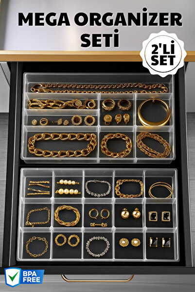Nandy Home 2’li Çok Gözlü Şeffaf Mega Organizer Seti – Takı ve Hobi Düzenleyici